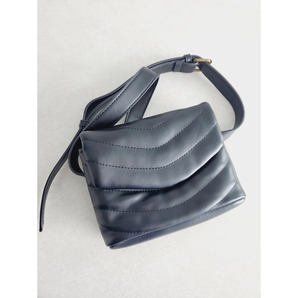 The Drop Belt Bag Black Quilted Faux‎ Leather Crossbody Fanny Pack Casual OS
